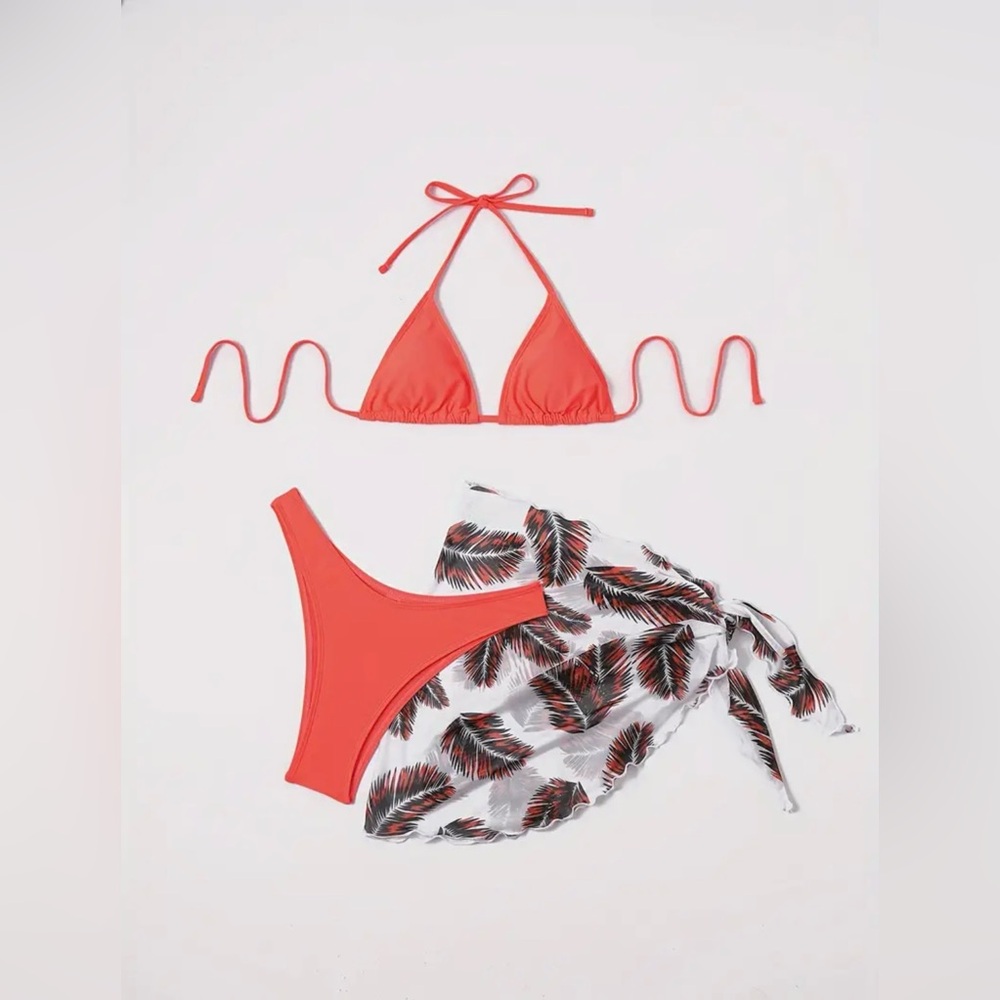 Bikini 3 piece full set with cover up skirt size Med New